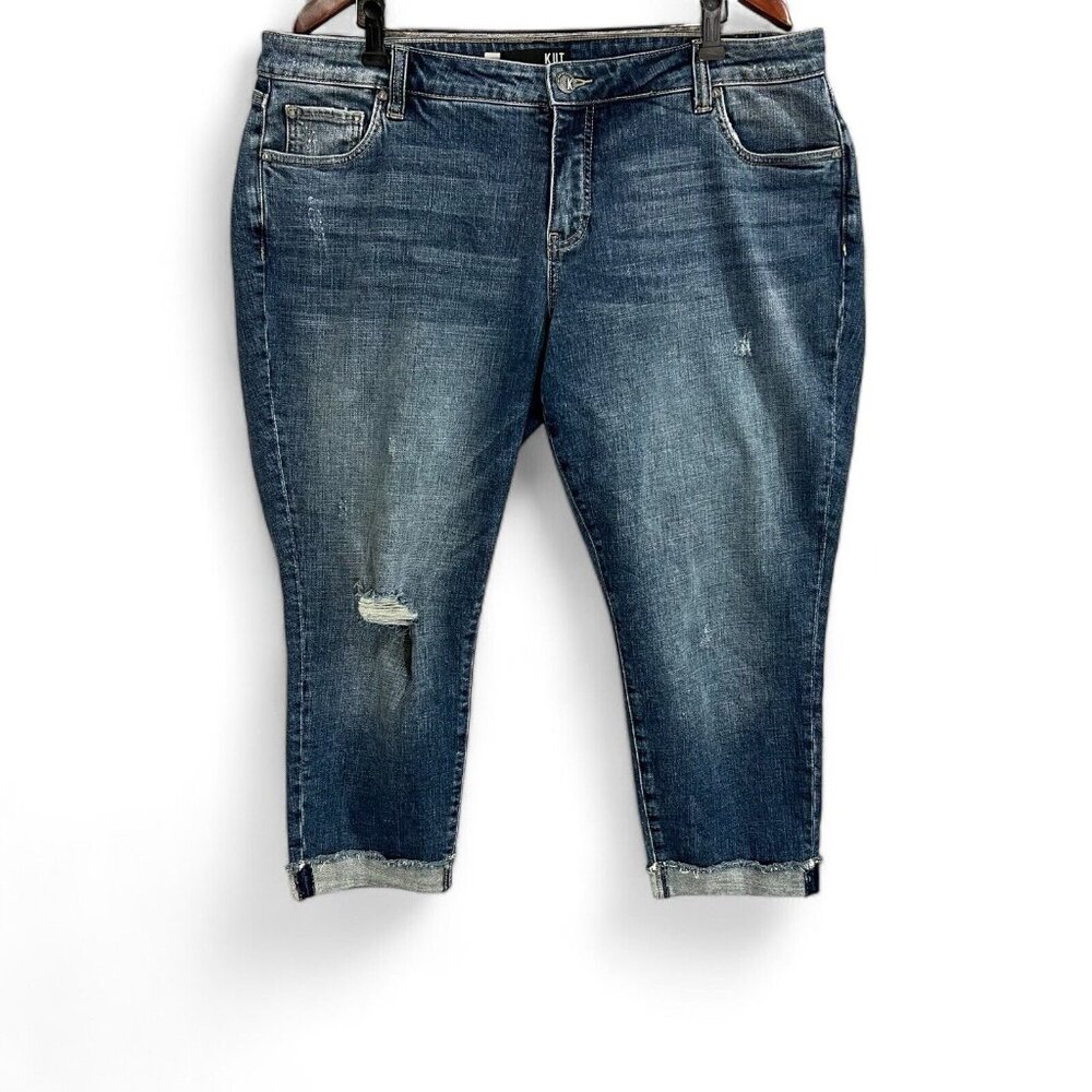 KUT From The Kloth Jeans 14W Womens Blue Denim Amy Crop Straight Leg Distressed